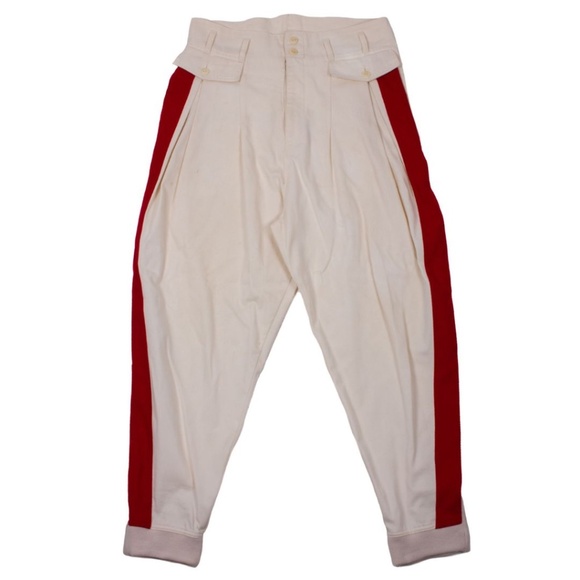 MAISON MARGIELA White Cotton Red Side Stripe High Waisted Pants - Picture 1 of 11